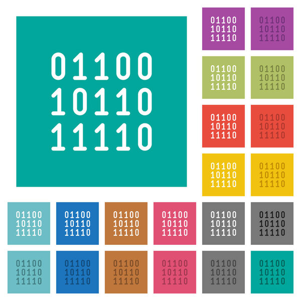 Binary code square flat multi colored icons