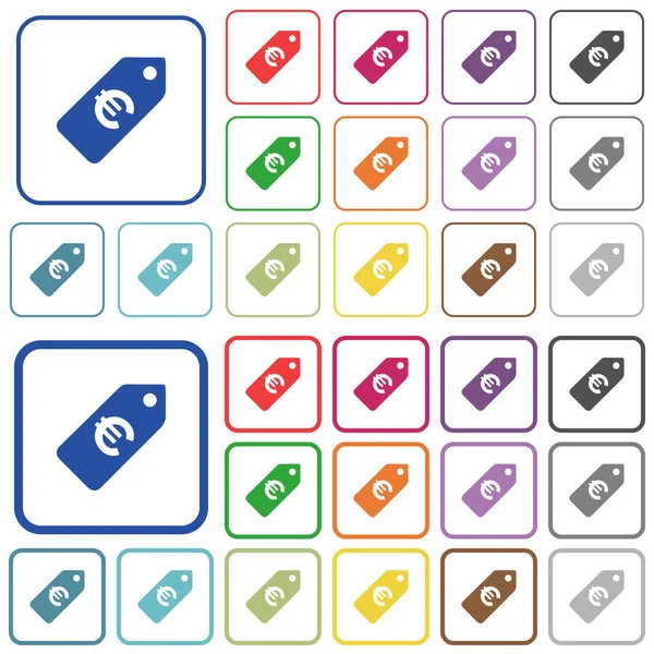 Euro prezzo etichetta delineato icone a colori piatte — Vettoriale Stock