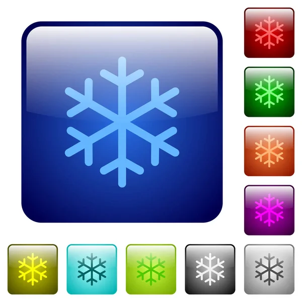 Egyetlen hópehely színes négyzet alakú gombok — Stock Vector