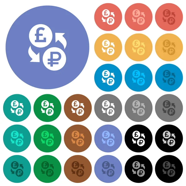 Libra Rublo cambio de divisas ronda plana iconos multicolores — Vector de stock