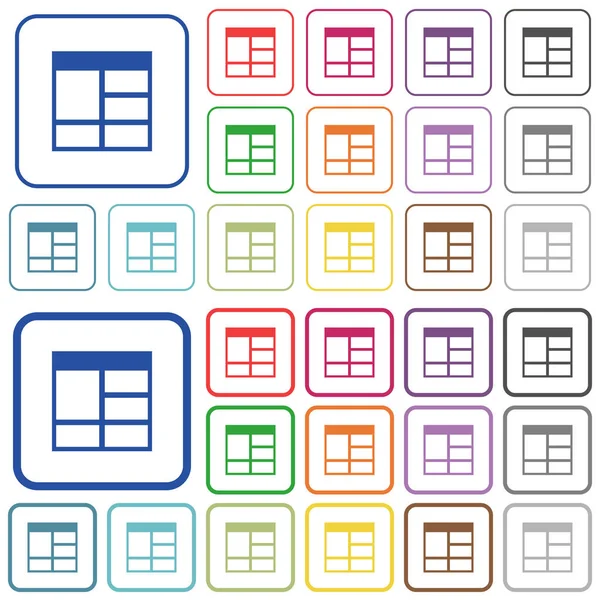 Planilha verticalmente mesclar as células da tabela delineados ícones de cor plana — Vetor de Stock