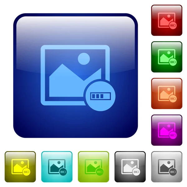 Botones cuadrados de color de procesamiento de imagen — Vector de stock