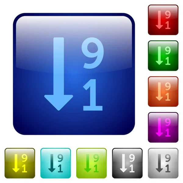 Sestupné čtvercová tlačítka číslovaný seznam barev — Stockový vektor