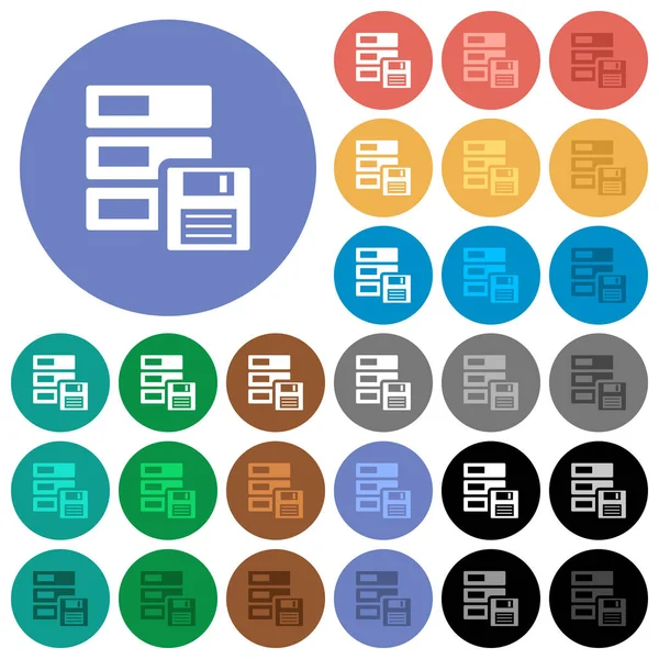 Sauvegarde de données rondes plates multi icônes colorées — Image vectorielle