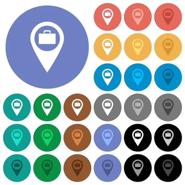 Armazenamento de bagagem GPS mapa local redondo plana multi ícones coloridos — Vetor de Stock