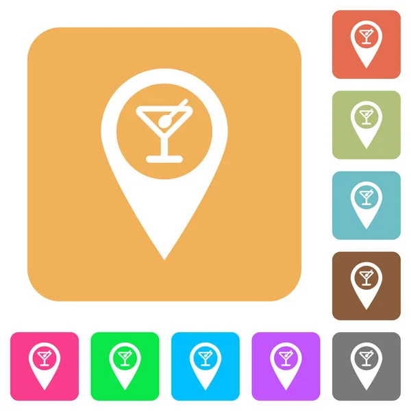 Cocktail bar GPS mapa localização arredondado ícones planos quadrados — Vetor de Stock