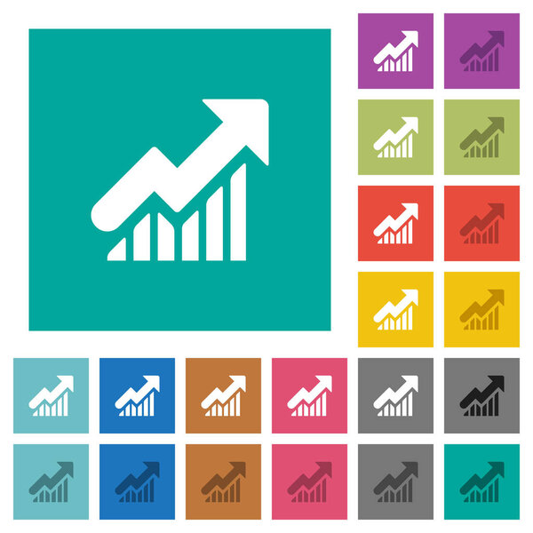 Rising graph square flat multi colored icons