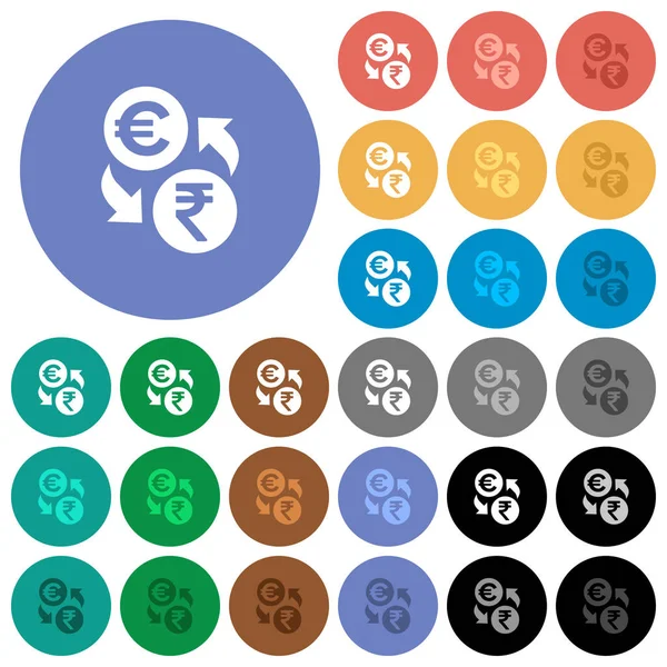 Euro Rupia cambio de moneda redonda plana iconos multicolores — Vector de stock