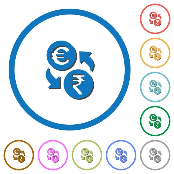 Euro Rupee money exchange icons with shadows and outlines — Stock Vector