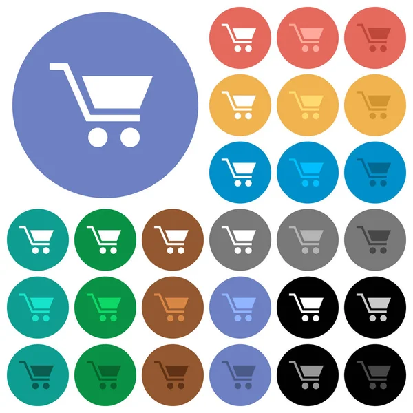 Carrinho de compras vazio redondo plana multi ícones coloridos — Vetor de Stock