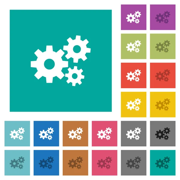 Gears fyrkantig platta multi färgade ikoner — Stock vektor