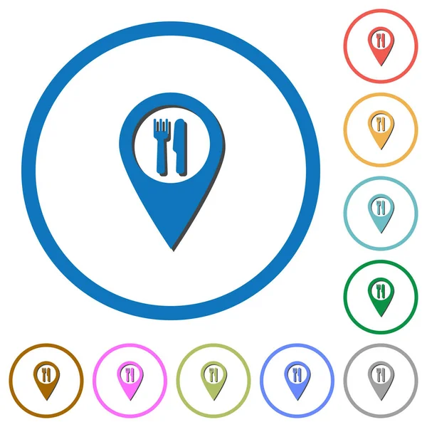 Restaurante GPS mapa ubicación iconos con sombras y contornos — Archivo Imágenes Vectoriales