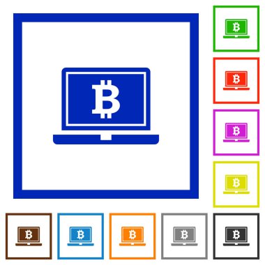 Laptop Bitcoin ile kayıt düz çerçeveli simgeler