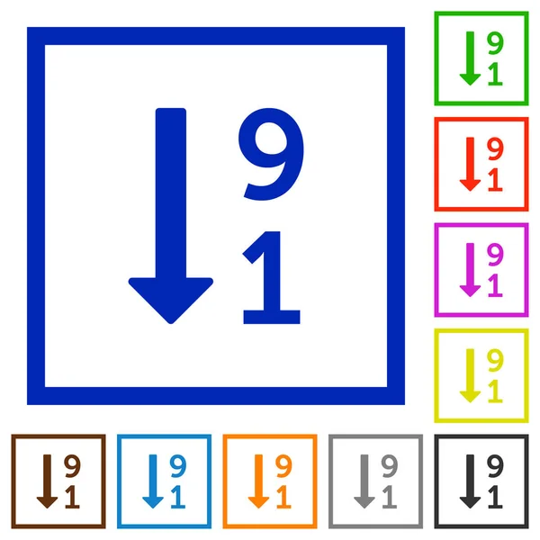 Lista numerada descendente iconos enmarcados planos — Archivo Imágenes Vectoriales