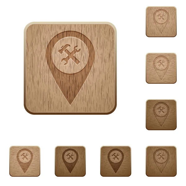 Мастерская служба GPS карта местоположения деревянные кнопки — стоковый вектор