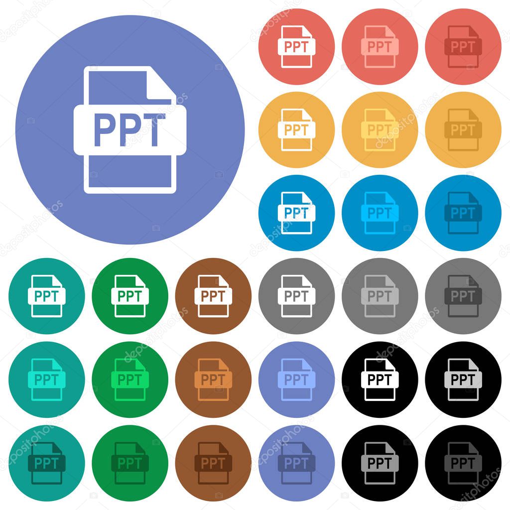 PPT file format round flat multi colored icons