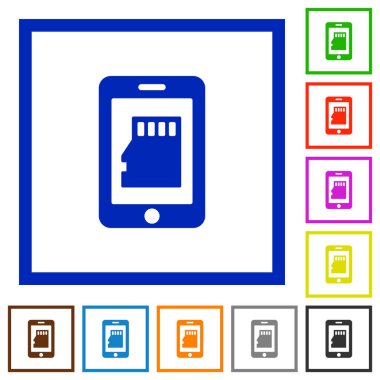 Akıllı telefon hafıza kartı düz çerçeveli simgeler