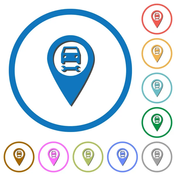 Serwis samochodowy Gps Mapa lokalizacji ikon z cienie i kontury — Wektor stockowy