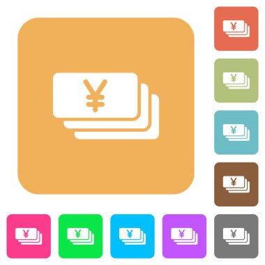 Yen banknotlar yuvarlak kare düz simgeler