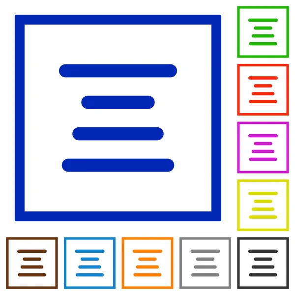 Alinear texto centro plano iconos enmarcados — Archivo Imágenes Vectoriales