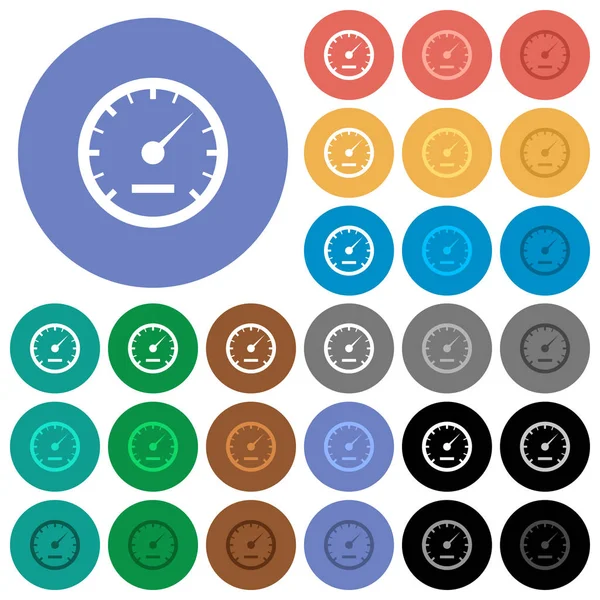 Compteur de vitesse rond plat multi icônes colorées — Image vectorielle
