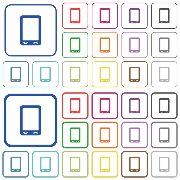 Teléfono móvil con pantalla en blanco delineado iconos de color plano — Archivo Imágenes Vectoriales