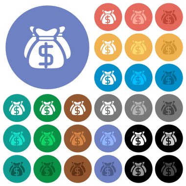 Doları çanta simgeler renkte düz çok yuvarlak