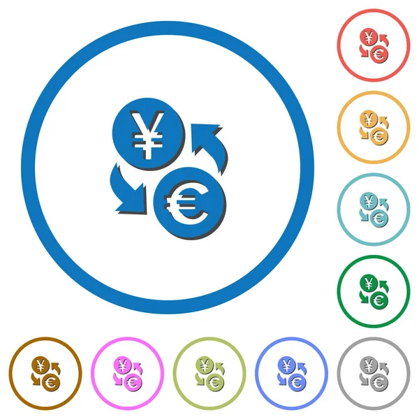 Yen Euro-Wechselsymbole mit Schatten und Umrissen — Stockvektor