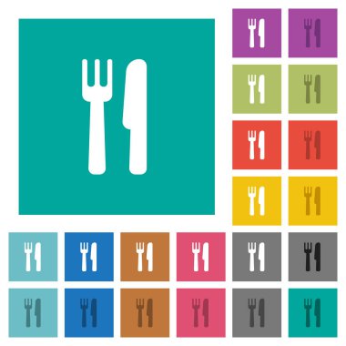 Çatal bıçak takımı square düz çok renkli simgeler