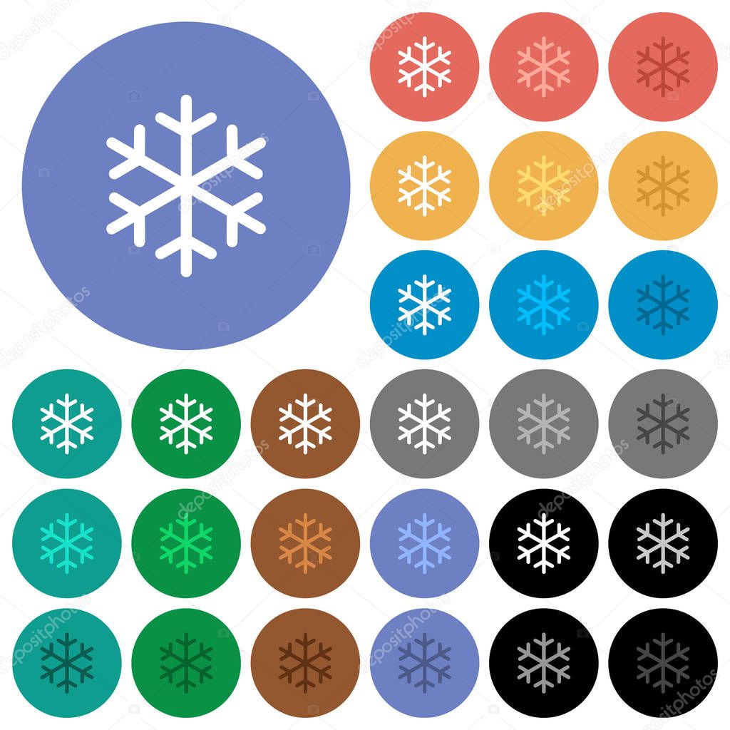 Single snowflake round flat multi colored icons