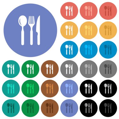 Restoran düz çok yuvarlak simgeler renkte