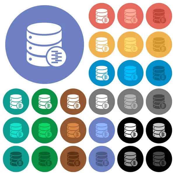 Database compress data round flat multi colored icons — Stock Vector