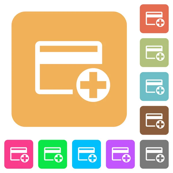Dodaj nową kartę kredytową zaokrąglony kwadrat płaskie ikony — Wektor stockowy