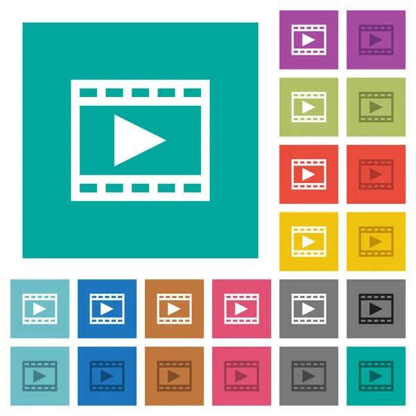 Vierkante vlakke film afspelen multi gekleurde pictogrammen — Stockvector