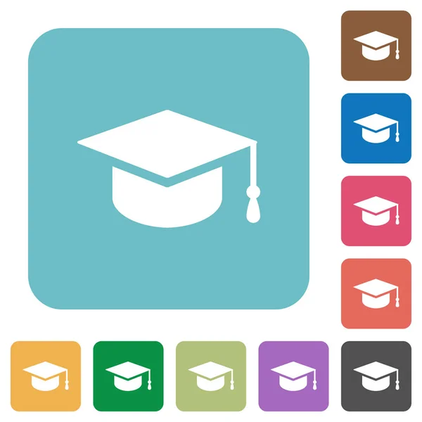 Graduate cap rounded square flat icons — Stock Vector