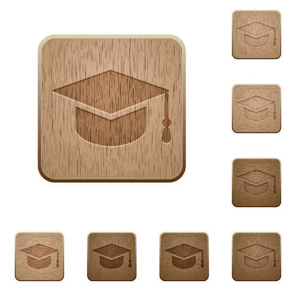 Graduate cap botões de madeira — Vetor de Stock