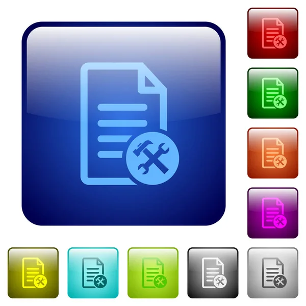 Outils de document couleur boutons carrés — Image vectorielle