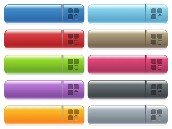 Löschen von Komponentensymbolen auf einem farbig glänzenden, rechteckigen Menüknopf — Stockvektor