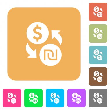 Dolar yeni şekel para Döviz yuvarlak kare düz simgeler