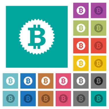 Bitcoin etiket Meydanı düz çok renkli simgeler