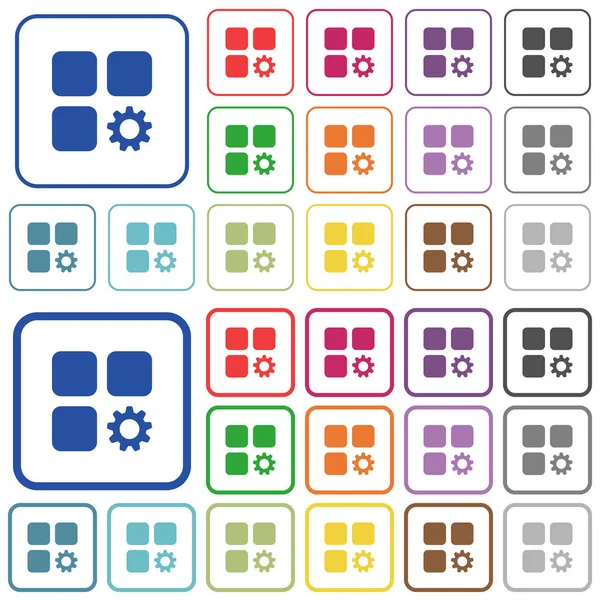 Configurações de componentes delineadas ícones de cores planas — Vetor de Stock