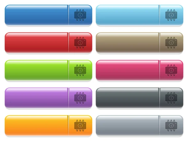 Hardware-Info-Symbole auf farbig glänzendem, rechteckigem Menüknopf — Stockvektor