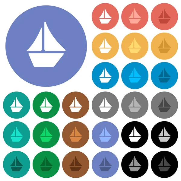 Sailboat round flat multi colored icons — Stock Vector