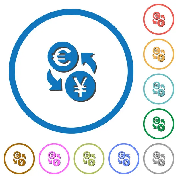 Euro Yen iconos de cambio de moneda con sombras y contornos — Vector de stock