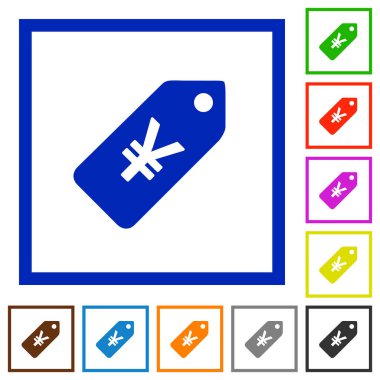 Yen fiyat etiketi düz çerçeveli simgeler