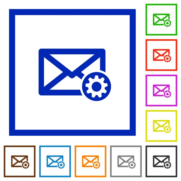 Configurações de correio ícones emoldurados planos — Vetor de Stock