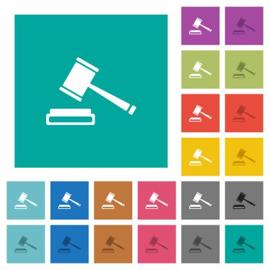 Açık artırma çekiç Meydanı düz çok renkli simgeler