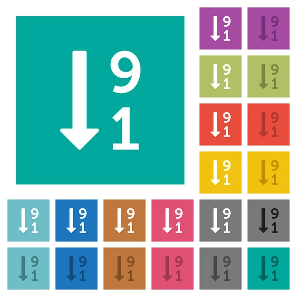 Lista numerada descendente cuadrada plana iconos multicolores — Archivo Imágenes Vectoriales