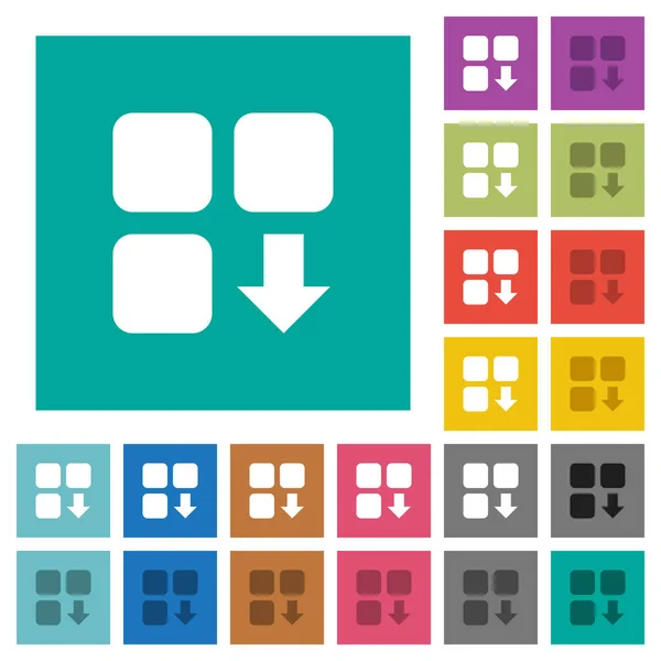 Déplacer vers le bas composant carré plat multicolore icônes — Image vectorielle