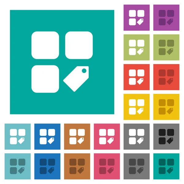 Tag composant carré plat multi icônes de couleur — Image vectorielle
